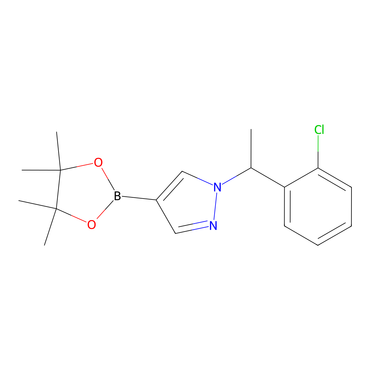 1-(1-(2-Chlorophenyl)ethyl)-4-(4,4,5,5-tetramethyl-1,3,2-dioxaborolan-2-yl)-1H-pyrazole molecular structure, CAS 1604036-78-3