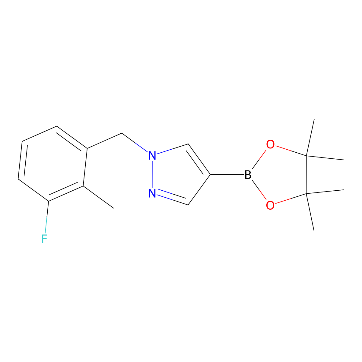 1-(3-Fluoro-2-methylbenzyl)-4-(4,4,5,5-tetramethyl-1,3,2-dioxaborolan-2-yl)-1H-pyrazole molecular structure, CAS 1604036-88-5