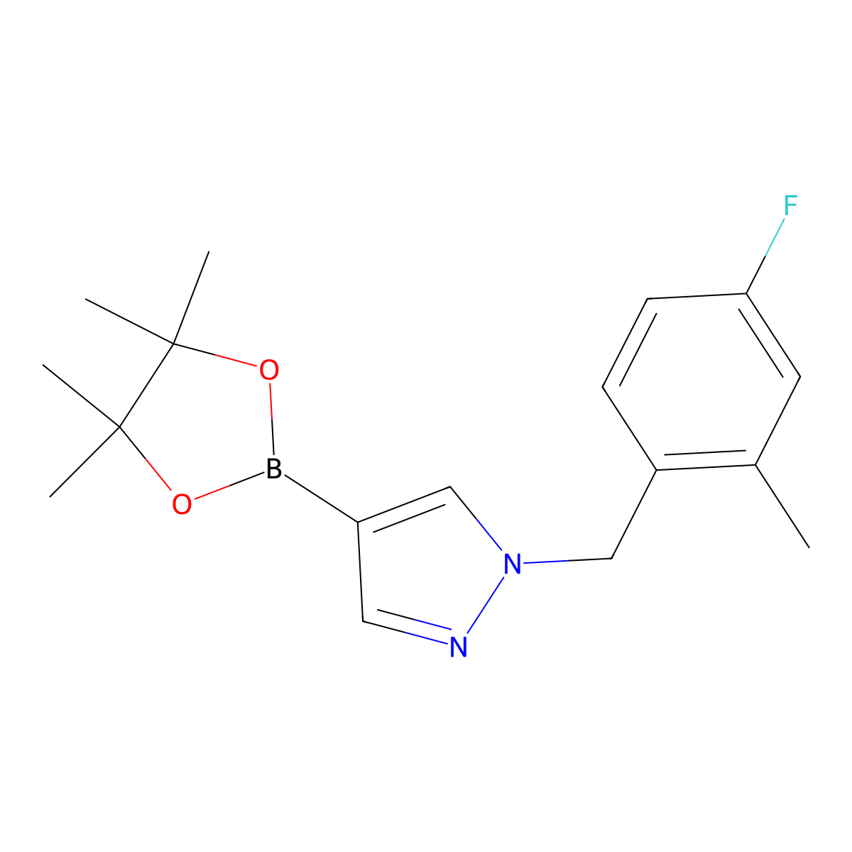 1-(4-Fluoro-2-methylbenzyl)-4-(4,4,5,5-tetramethyl-1,3,2-dioxaborolan-2-yl)-1H-pyrazole molecular structure, CAS 1604036-89-6