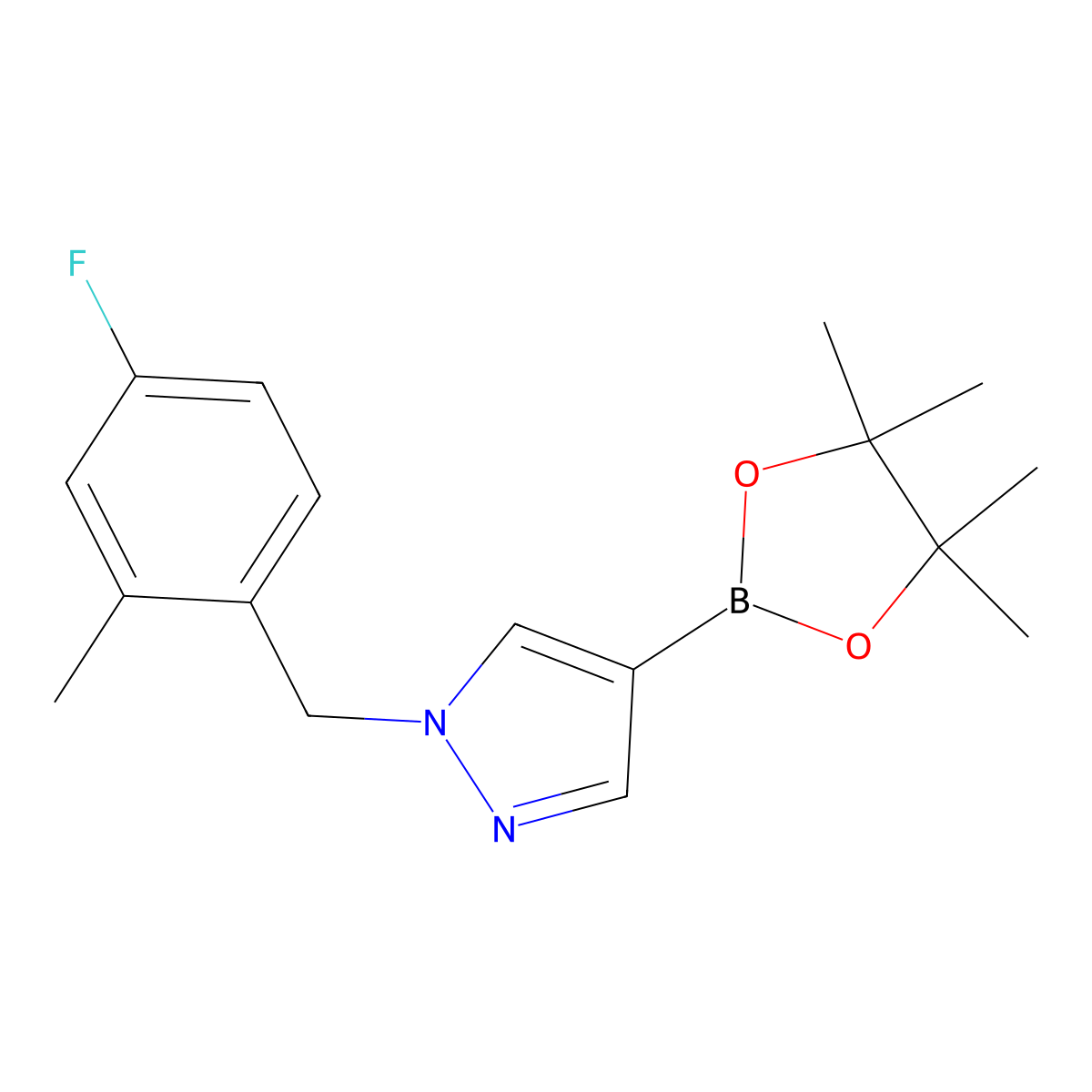 1-(4-Fluoro-2-methylbenzyl)-4-(4,4,5,5-tetramethyl-1,3,2-dioxaborolan-2-yl)-1H-pyrazole molecular structure, CAS 1604036-89-6