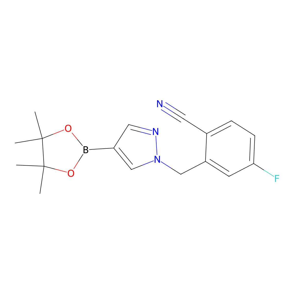 4-Fluoro-2-((4-(4,4,5,5-tetramethyl-1,3,2-dioxaborolan-2-yl)-1H-pyrazol-1-yl)methyl)benzonitrile molecular structure, CAS 1604036-96-5
