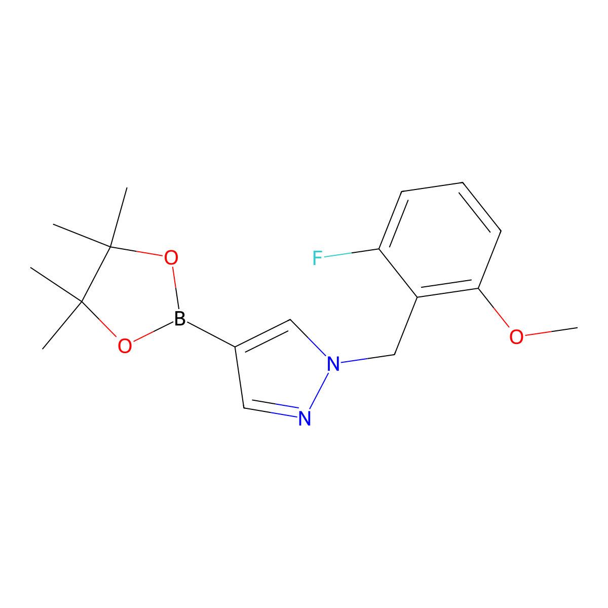 1-(2-Fluoro-6-methoxybenzyl)-4-(4,4,5,5-tetramethyl-1,3,2-dioxaborolan-2-yl)-1H-pyrazole molecular structure, CAS 1604036-97-6