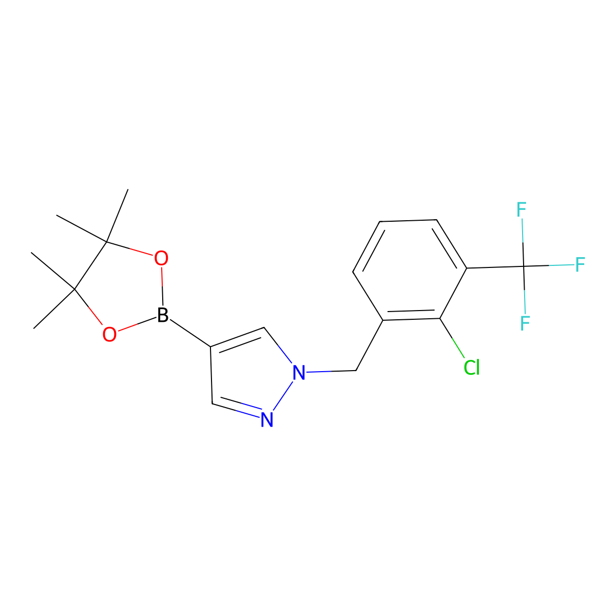 1-(2-Chloro-3-(trifluoromethyl)benzyl)-4-(4,4,5,5-tetramethyl-1,3,2-dioxaborolan-2-yl)-1H-pyrazole molecular structure, CAS 1604036-98-7