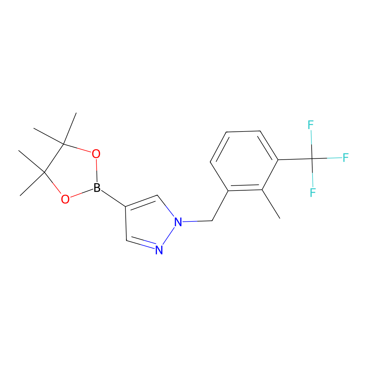 1-(2-Methyl-3-(trifluoromethyl)benzyl)-4-(4,4,5,5-tetramethyl-1,3,2-dioxaborolan-2-yl)-1H-pyrazole molecular structure, CAS 1604037-00-4