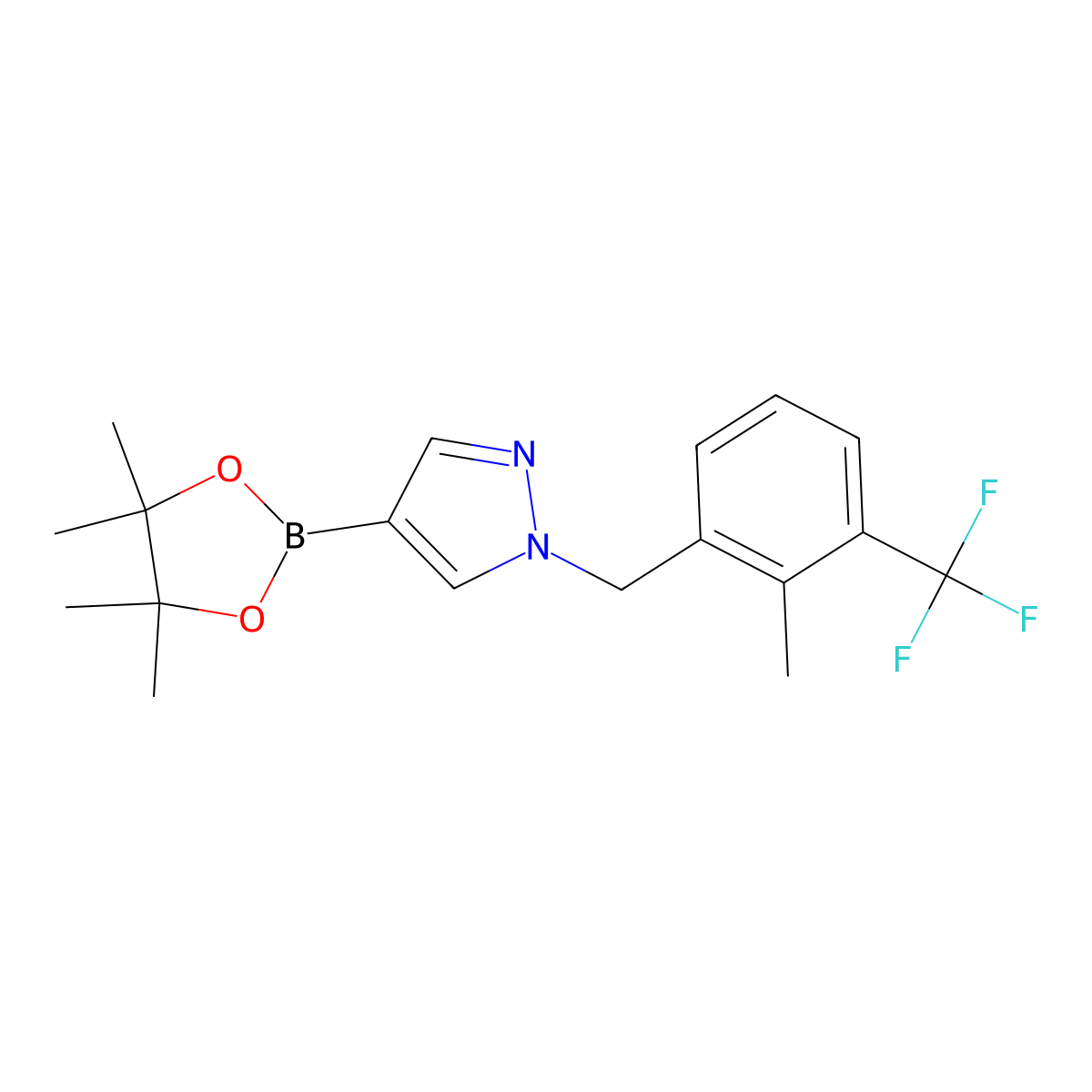 1-(2-Methyl-3-(trifluoromethyl)benzyl)-4-(4,4,5,5-tetramethyl-1,3,2-dioxaborolan-2-yl)-1H-pyrazole molecular structure, CAS 1604037-00-4