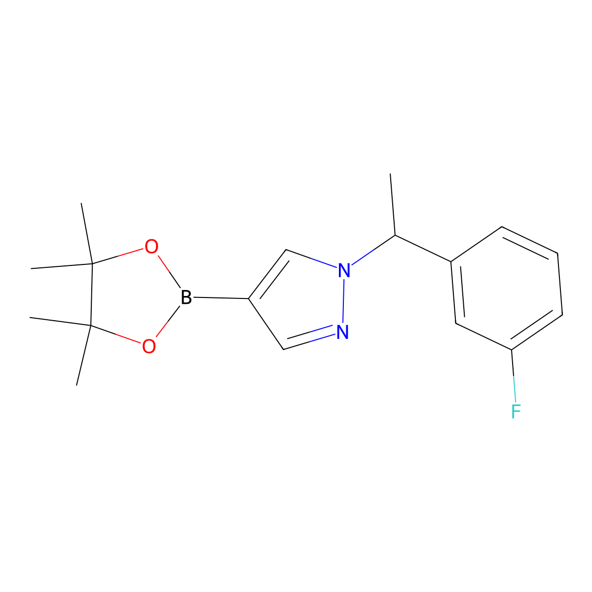 1-(1-(3-Fluorophenyl)ethyl)-4-(4,4,5,5-tetramethyl-1,3,2-dioxaborolan-2-yl)-1H-pyrazole molecular structure, CAS 1604037-03-7