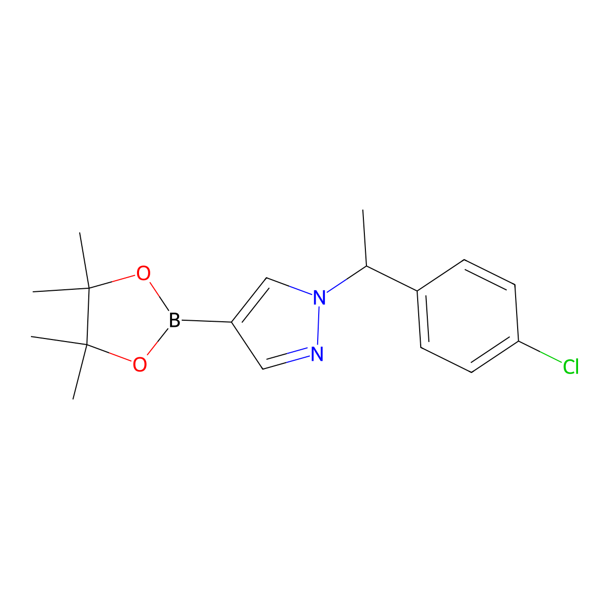 1-(1-(4-Chlorophenyl)ethyl)-4-(4,4,5,5-tetramethyl-1,3,2-dioxaborolan-2-yl)-1H-pyrazole molecular structure, CAS 1604037-04-8