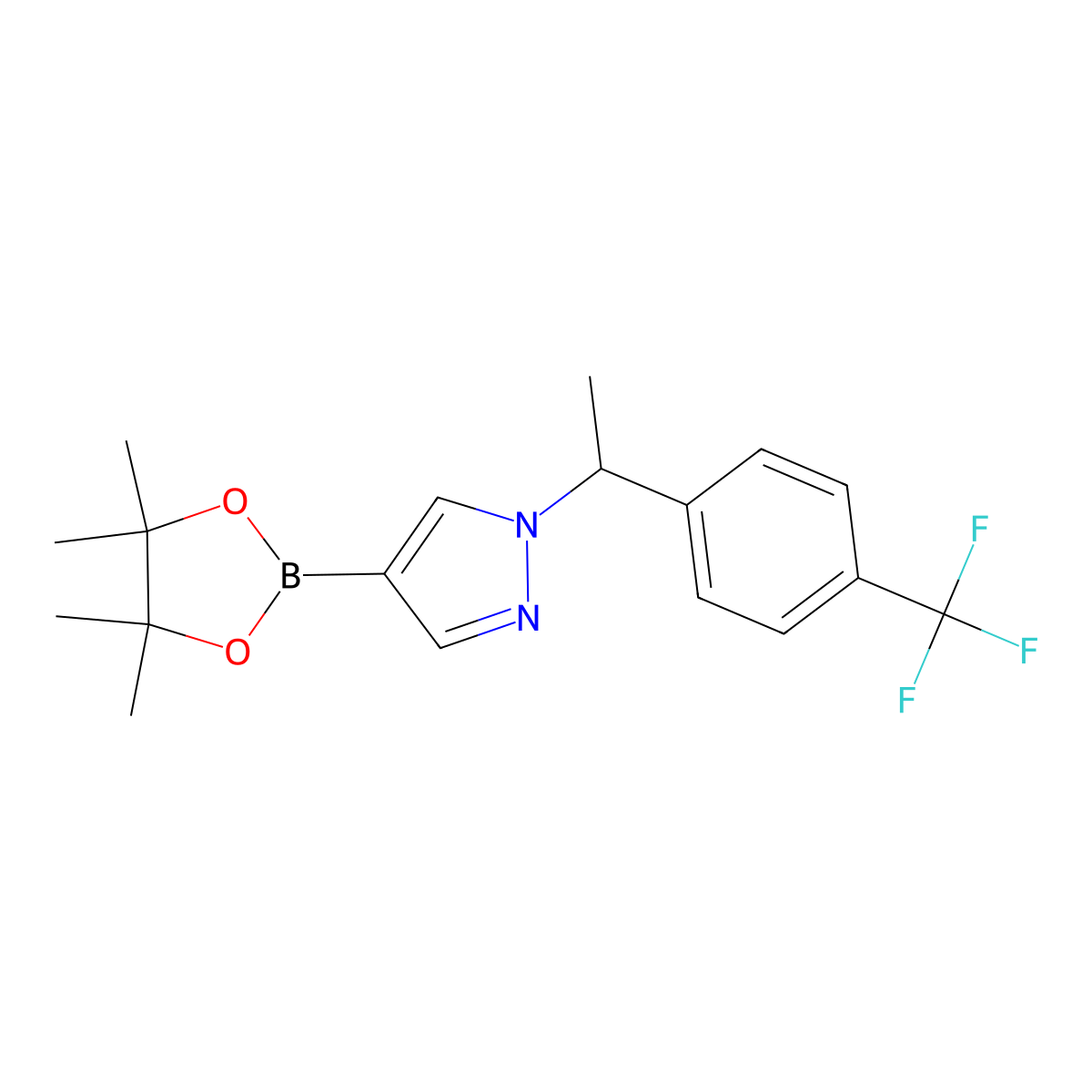 1-(1-(4-Trifluoromethylphenyl)ethyl)-4-(4,4,5,5-tetramethyl-1,3,2-dioxaborolan-2-yl)-1H-pyrazole molecular structure, CAS 1604037-06-0