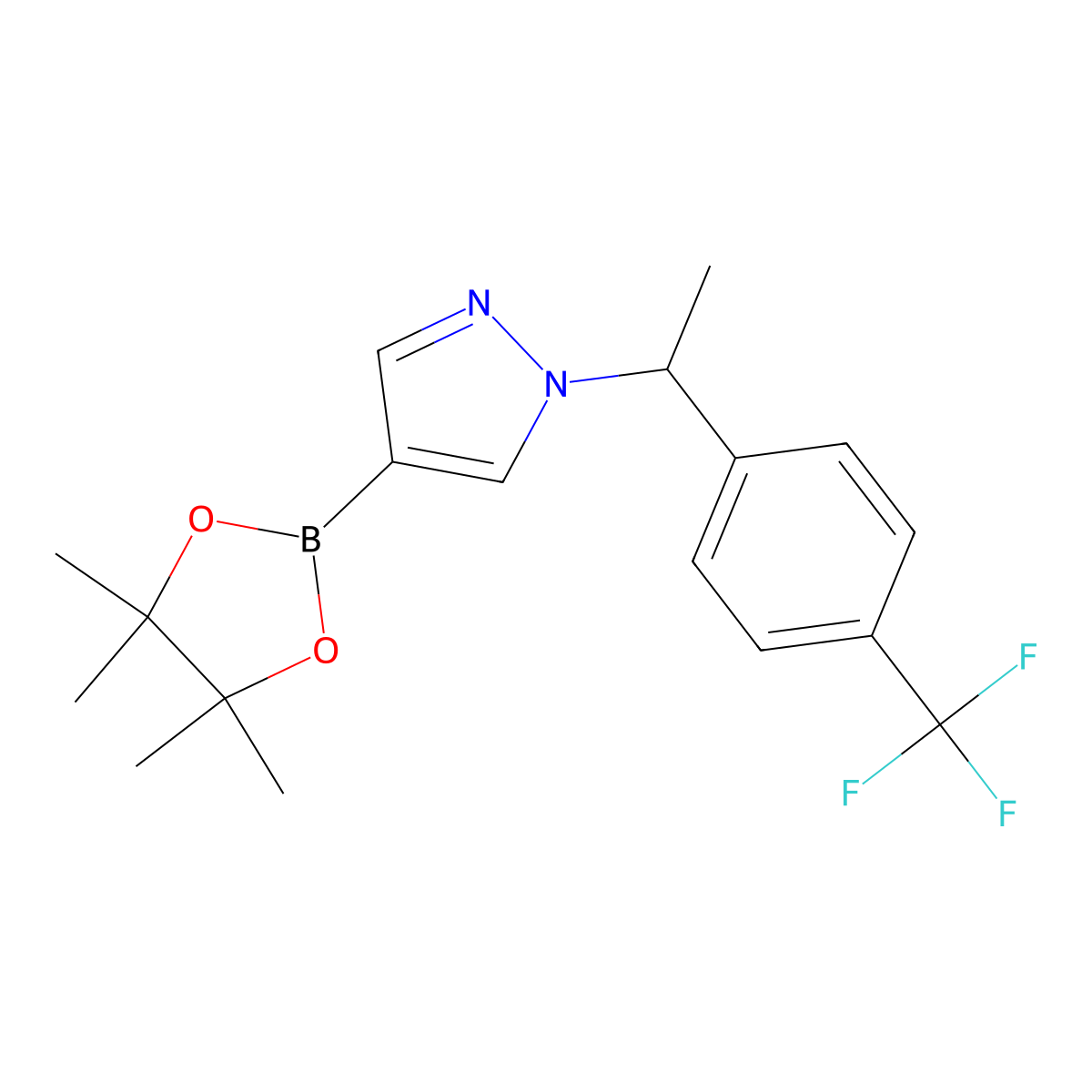 1-(1-(4-Trifluoromethylphenyl)ethyl)-4-(4,4,5,5-tetramethyl-1,3,2-dioxaborolan-2-yl)-1H-pyrazole molecular structure, CAS 1604037-06-0