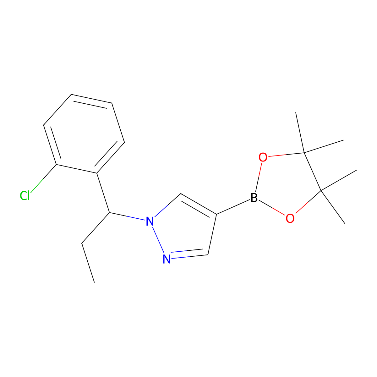 1-(1-(2-Chlorophenyl)propyl)-4-(4,4,5,5-tetramethyl-1,3,2-dioxaborolan-2-yl)-1H-pyrazole molecular structure, CAS 1604037-07-1
