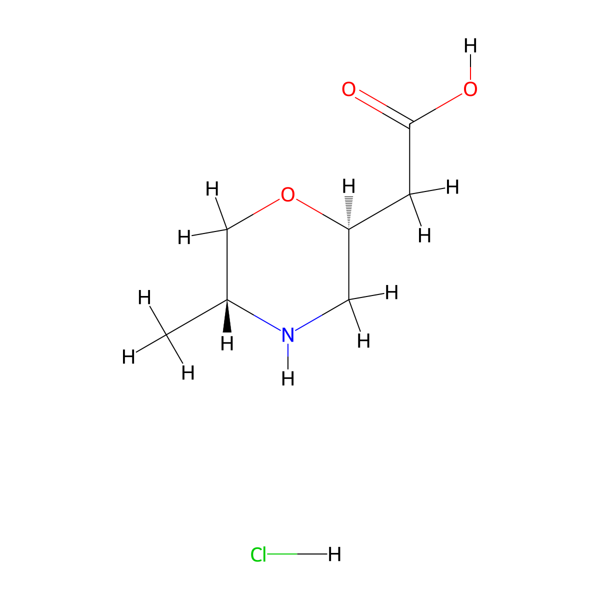 rac-2-[(2R,5S)-5-methylmorpholin-2-yl]acetic acid hydrochloride molecular structure, CAS 160415-27-0