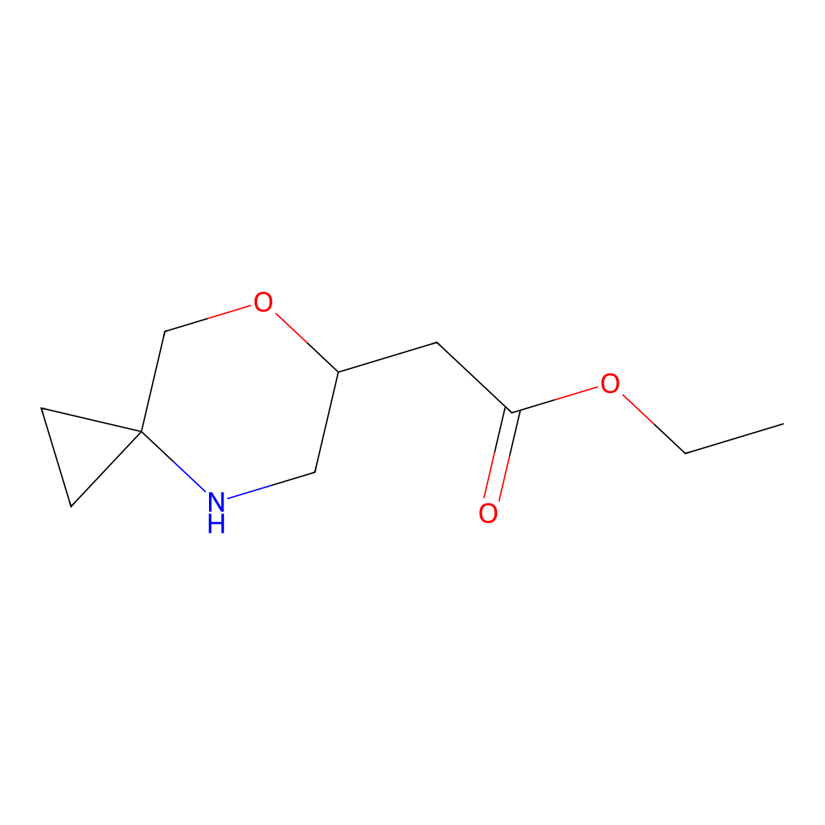 Ethyl 2-{7-oxa-4-azaspiro[2.5]octan-6-yl}acetate molecular structure, CAS 160415-39-4