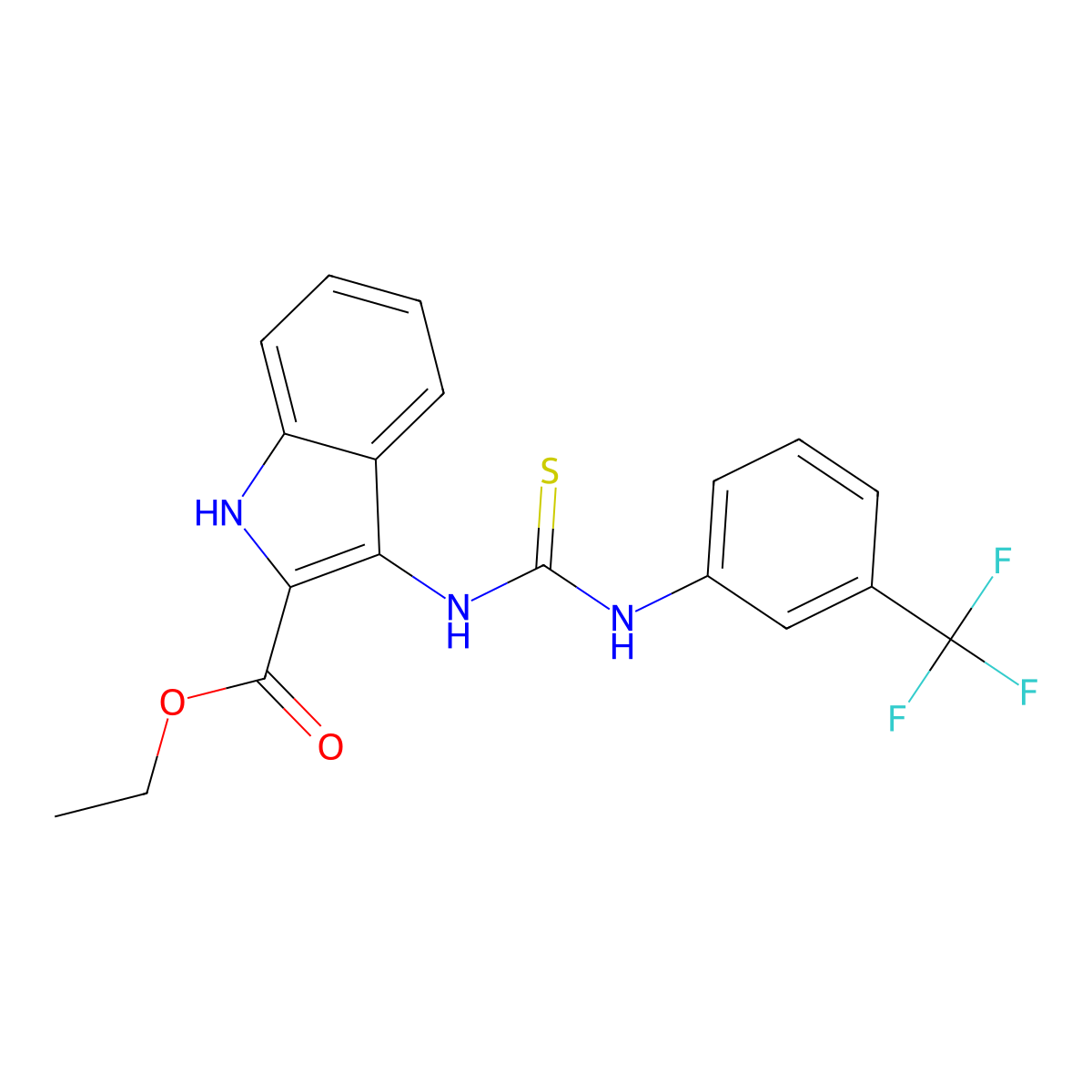ethyl 3-(3-(3-(trifluoromethyl)phenyl)thioureido)-1H-indole-2-carboxylate molecular structure, CAS 160424-54-4