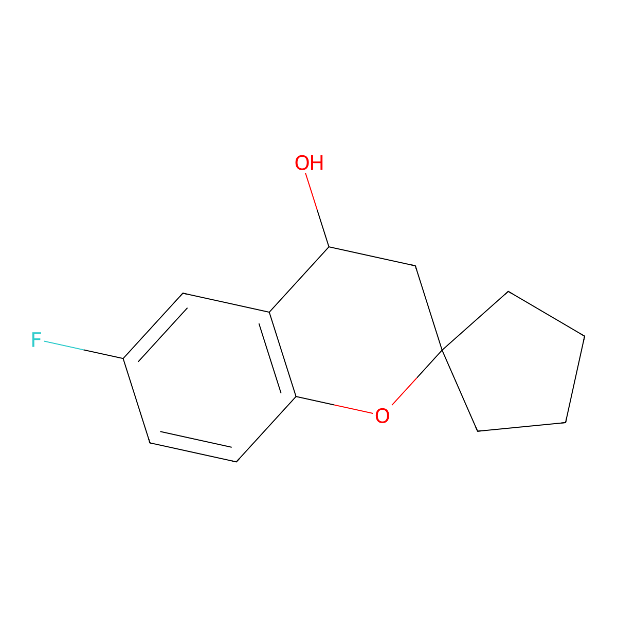 (4S)-6-fluoro-3,4-dihydrospiro[1-benzopyran-2,1'-cyclopentane]-4-ol molecular structure, CAS 1604253-29-3