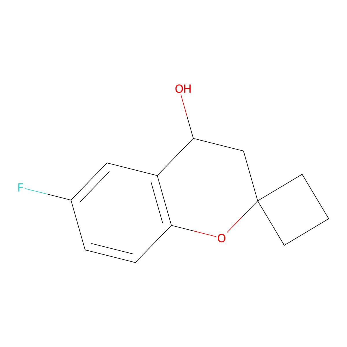 (4S)-6-fluoro-3,4-dihydrospiro[1-benzopyran-2,1'-cyclobutane]-4-ol molecular structure, CAS 1604261-88-2