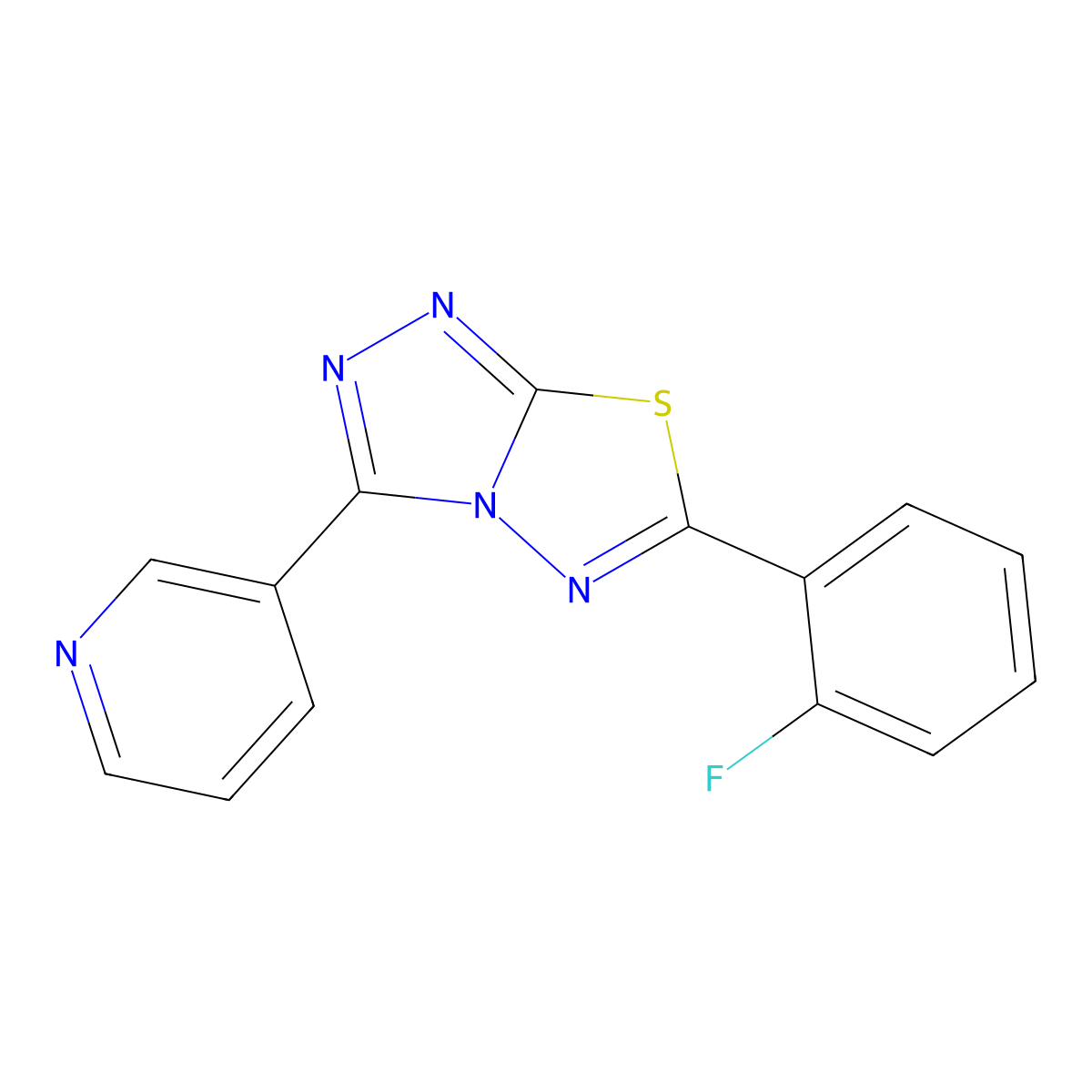 6-(2-Fluorophenyl)-3-pyridin-3-yl-[1,2,4]triazolo[3,4-b][1,3,4]thiadiazole molecular structure, CAS 160427-37-2