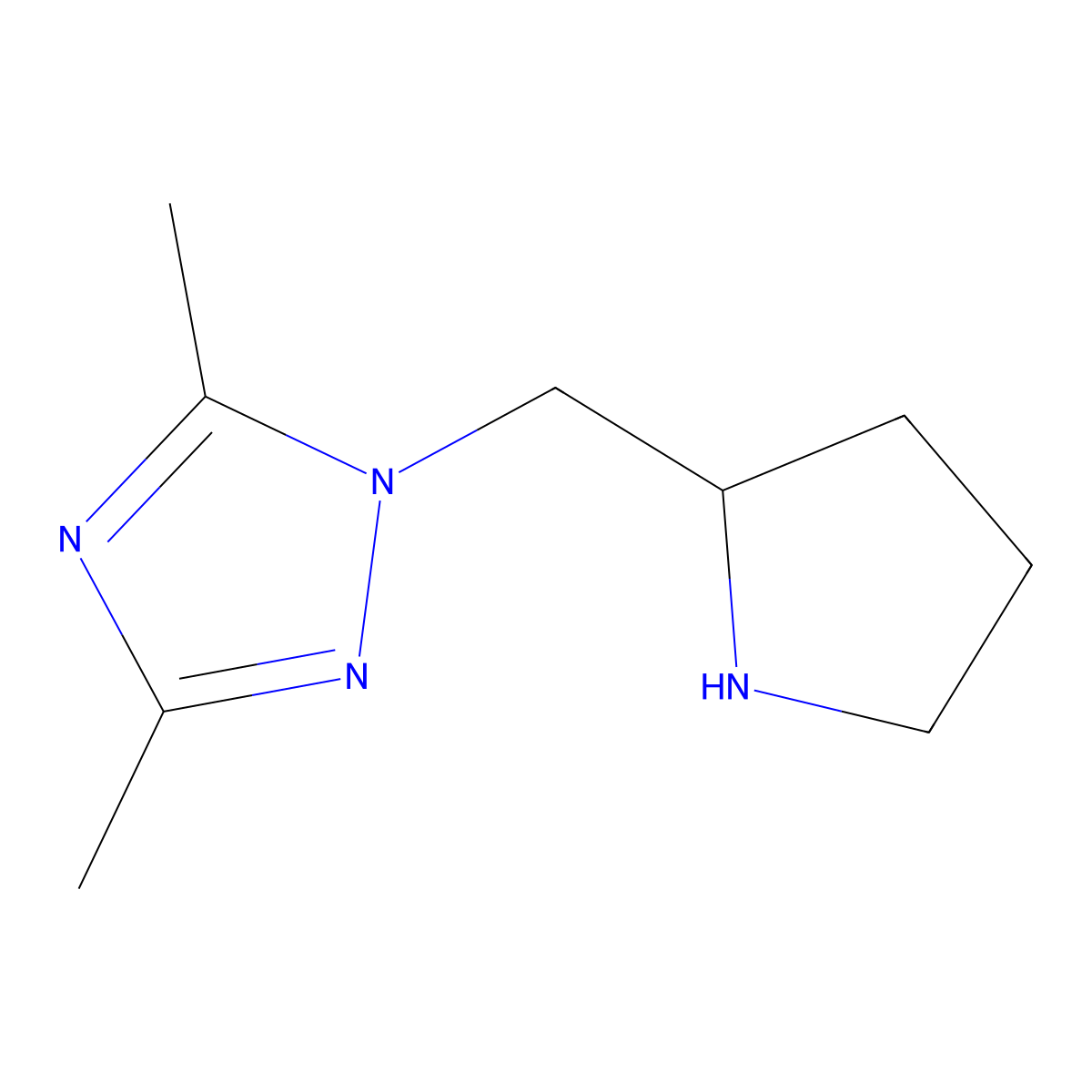 3,5-dimethyl-1-{[(2S)-pyrrolidin-2-yl]methyl}-1H-1,2,4-triazole molecular structure, CAS 1604353-74-3