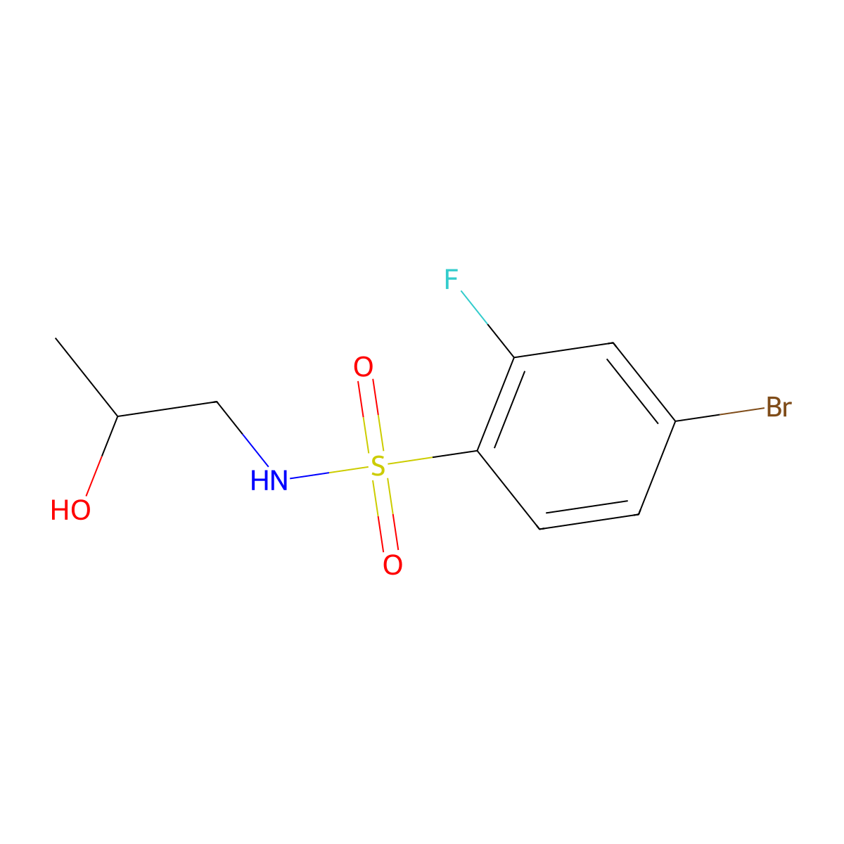 4-bromo-2-fluoro-N-[(2R)-2-hydroxypropyl]benzene-1-sulfonamide molecular structure, CAS 1604356-65-1