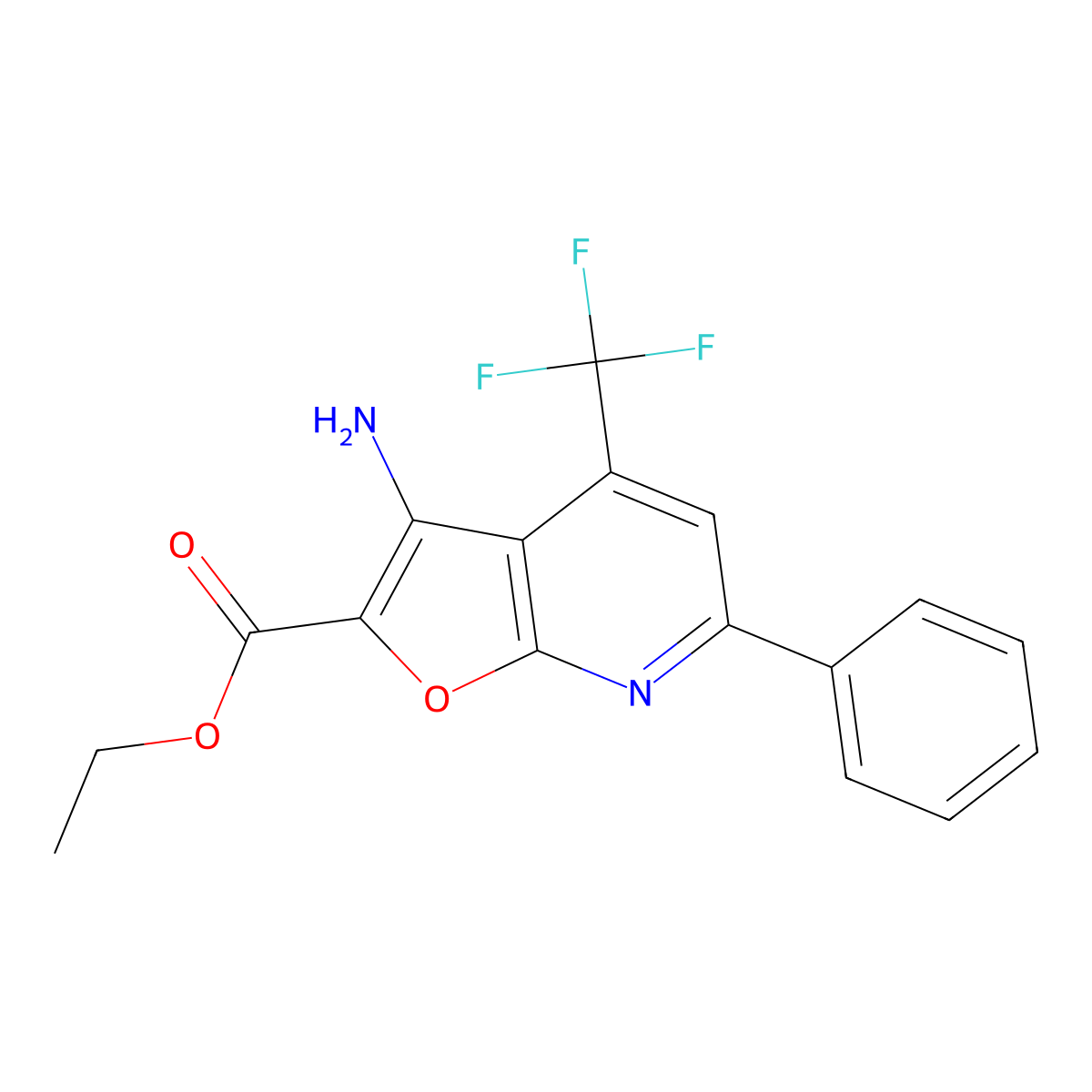 Ethyl 3-amino-6-phenyl-4-(trifluoromethyl)furo(2,3-B)pyridine-2-carboxylate molecular structure, CAS 160436-48-6