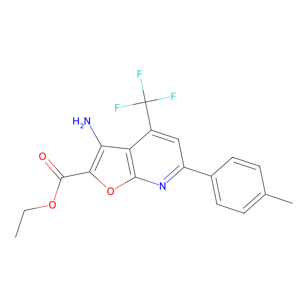 ET 3-Amino-6-(4-ME-phenyl)-4-(trifluoromethyl)furo(2,3-B)pyridine-2-carboxylate molecular structure, CAS 160436-49-7