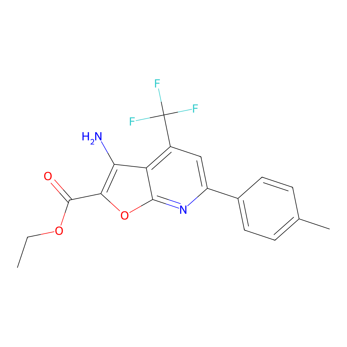 ET 3-Amino-6-(4-ME-phenyl)-4-(trifluoromethyl)furo(2,3-B)pyridine-2-carboxylate molecular structure, CAS 160436-49-7