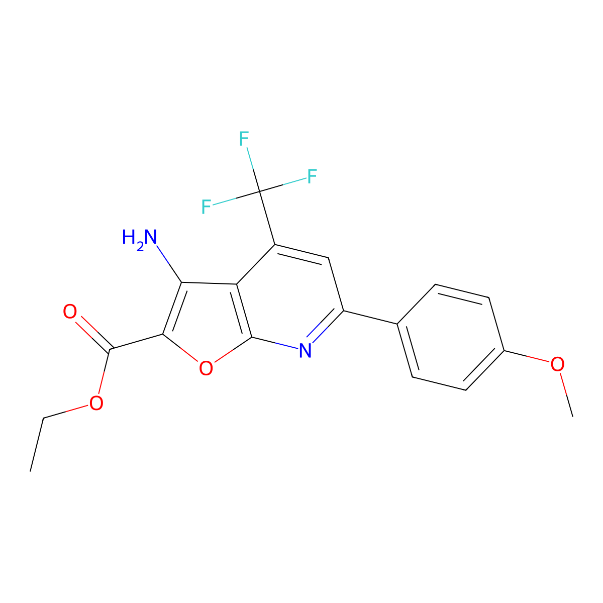 ET 3-Amino-6-(4-meo-phenyl)-4-(trifluoromethyl)furo(2,3-B)pyridine-2-carboxylate molecular structure, CAS 160436-50-0