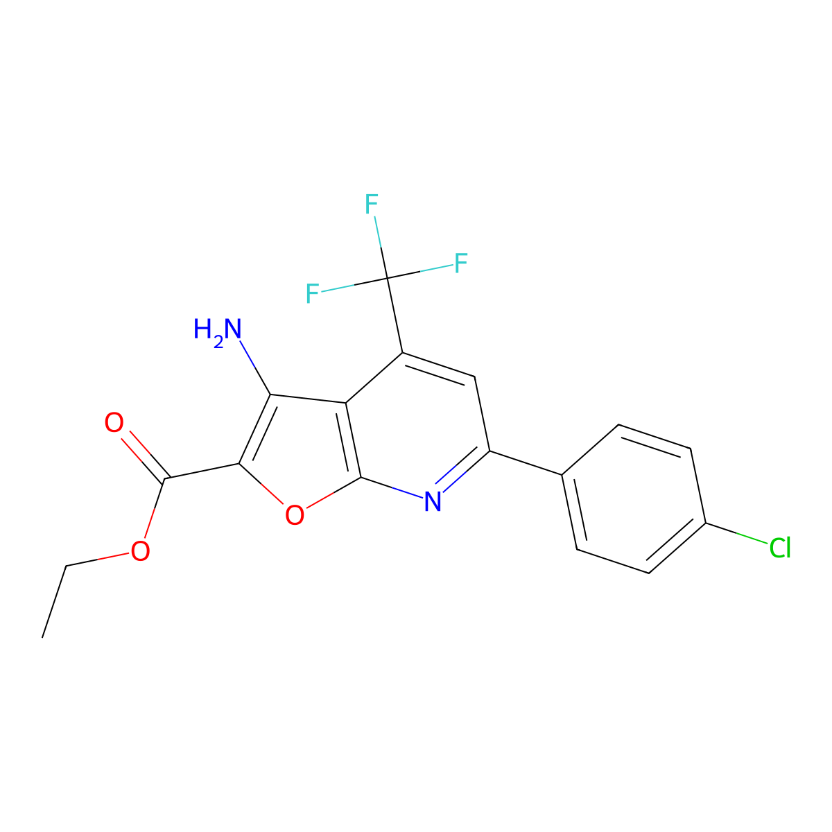 ET 3-Amino-6-(4-CL-phenyl)-4-(trifluoromethyl)furo(2,3-B)pyridine-2-carboxylate molecular structure, CAS 160436-51-1