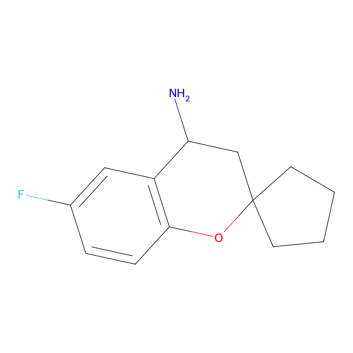 (4R)-6-fluoro-3,4-dihydrospiro[1-benzopyran-2,1'-cyclopentan]-4-amine molecular structure, CAS 1604369-88-1