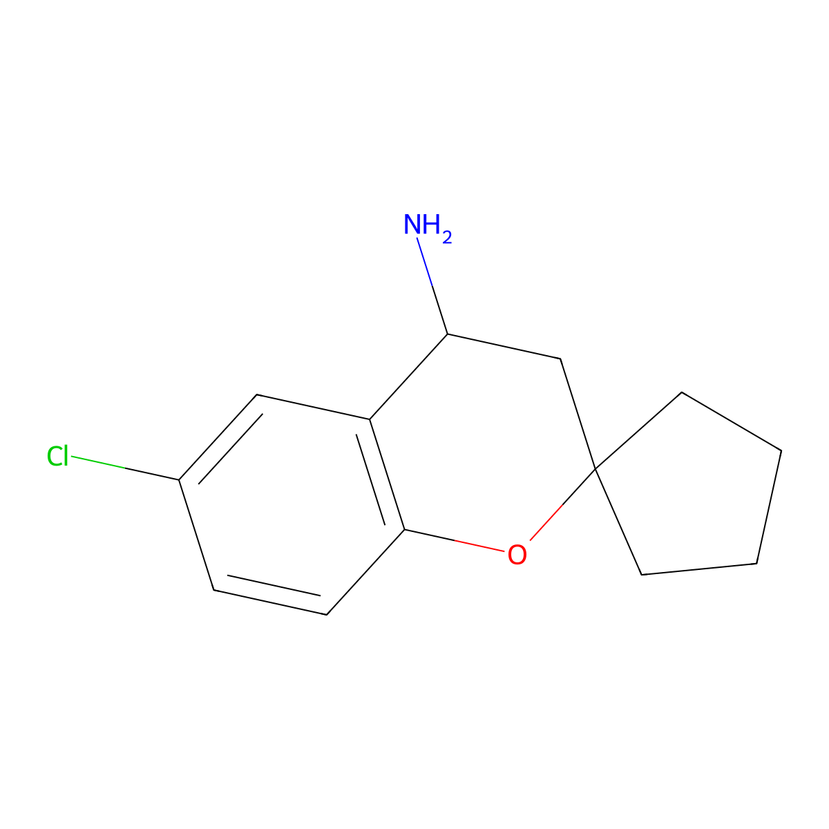 (4R)-6-chloro-3,4-dihydrospiro[1-benzopyran-2,1'-cyclopentan]-4-amine molecular structure, CAS 1604409-93-9
