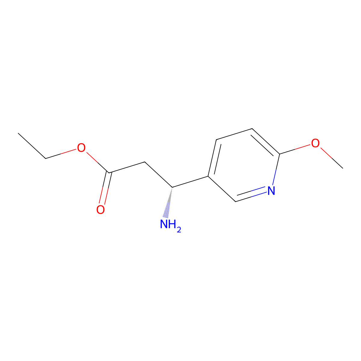 ethyl (3R)-3-amino-3-(6-methoxypyridin-3-yl)propanoate molecular structure, CAS 1604468-49-6