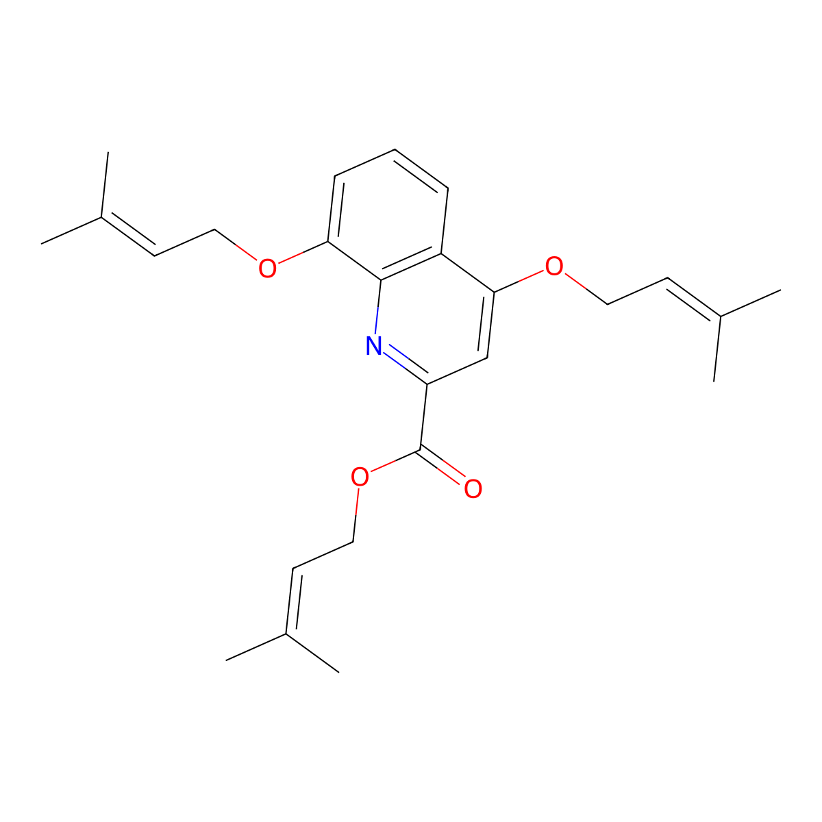 3-Methylbut-2-enyl 4,8-bis(3-methylbut-2-enoxy)quinoline-2-carboxylate molecular structure, CAS 1604678-82-1