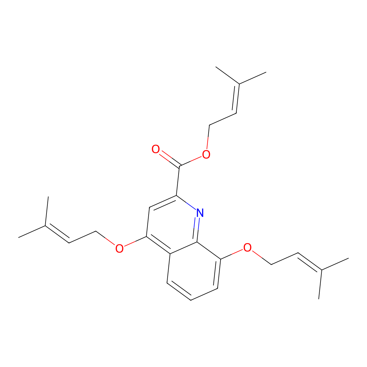 3-Methylbut-2-enyl 4,8-bis(3-methylbut-2-enoxy)quinoline-2-carboxylate molecular structure, CAS 1604678-82-1