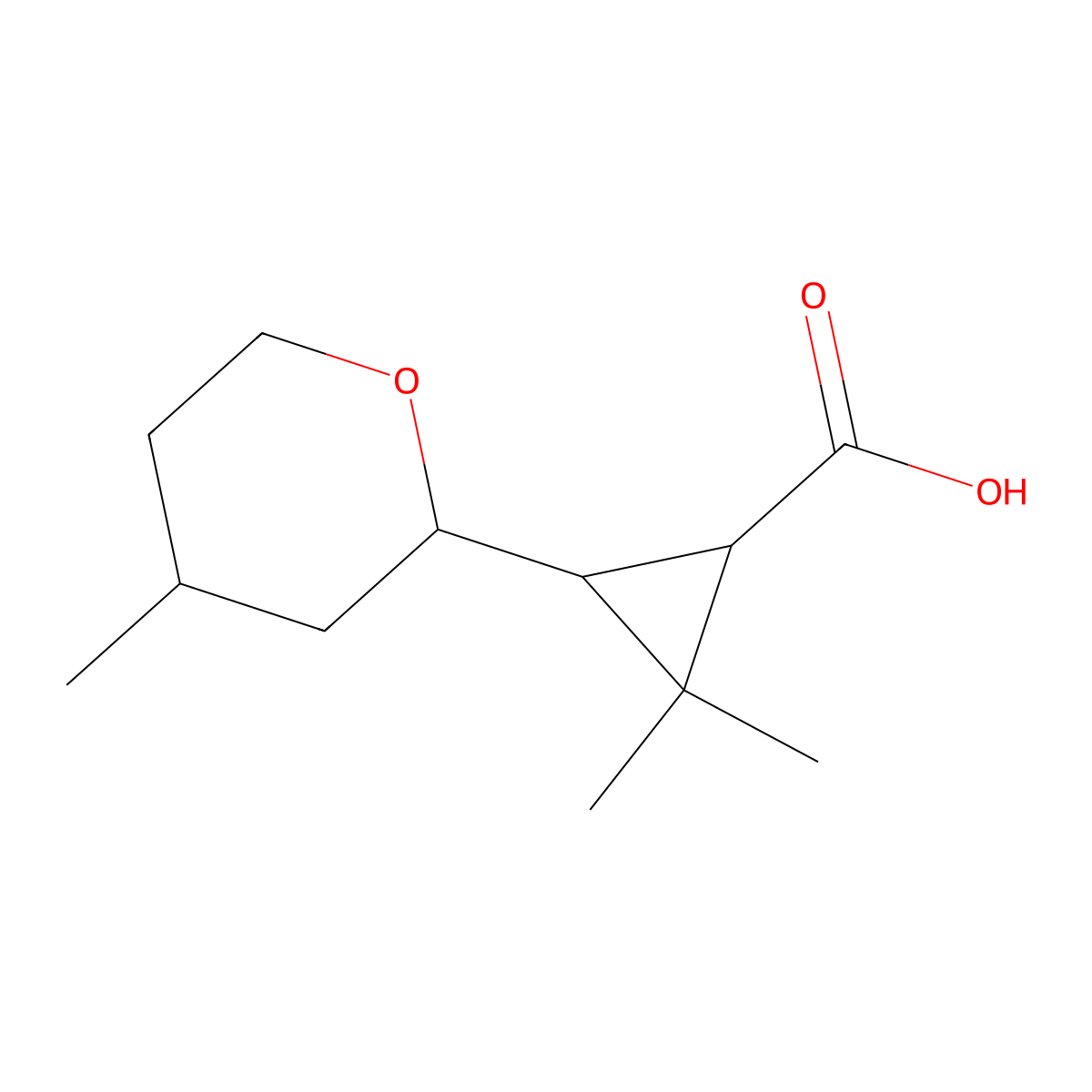 2,2-Dimethyl-3-[(4S)-4-methyloxan-2-yl]cyclopropane-1-carboxylic acid molecular structure, CAS 1604687-25-3