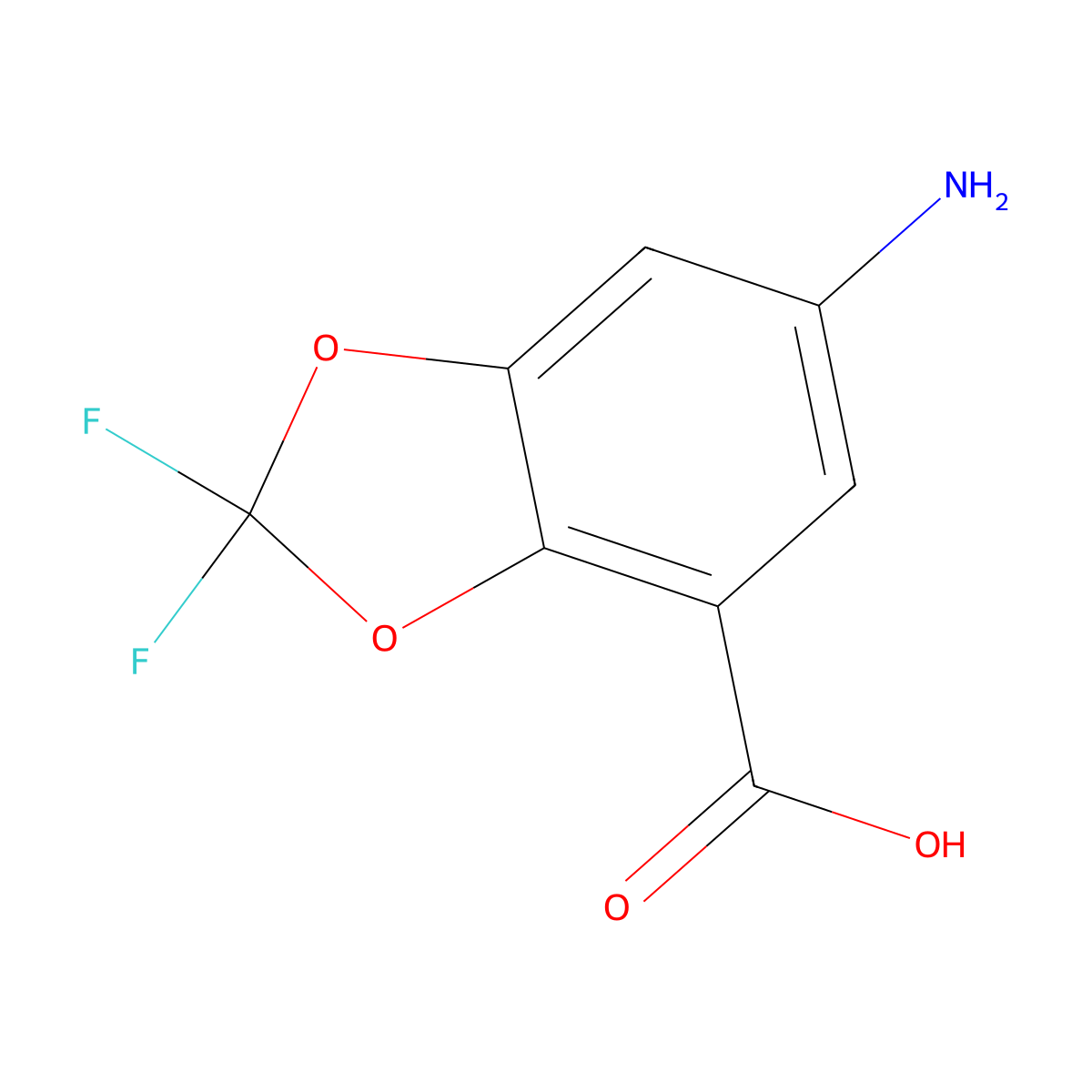 6-Amino-2,2-difluoro-1,3-dioxaindane-4-carboxylicacid molecular structure, CAS 1604766-15-5