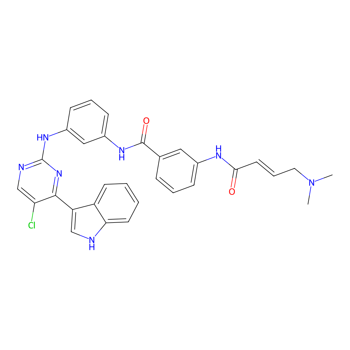 N-[3-[[5-chloro-4-(1H-indol-3-yl)pyrimidin-2-yl]amino]phenyl]-3-[[(E)-4-(dimethylamino)but-2-enoyl]amino]benzamide molecular structure, CAS 1604810-84-5