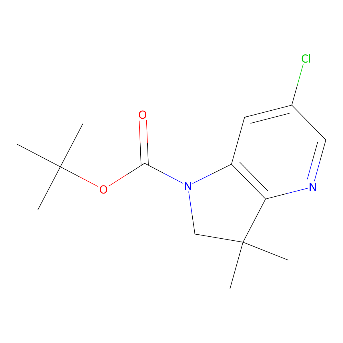 tert-Butyl 6-chloro-3,3-dimethyl-2,3-dihydro-1H-pyrrolo[3,2-b]pyridine-1-carboxylate molecular structure, CAS 1604818-10-1