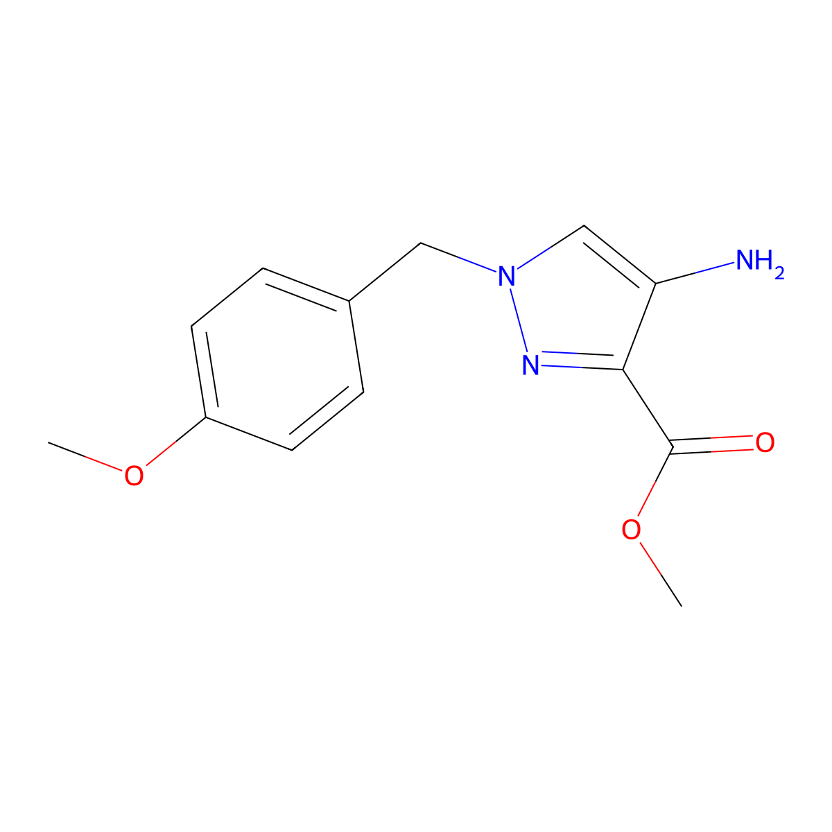 Methyl 4-amino-1-(4-methoxybenzyl)-1H-pyrazole-3-carboxylate molecular structure, CAS 1604828-50-3