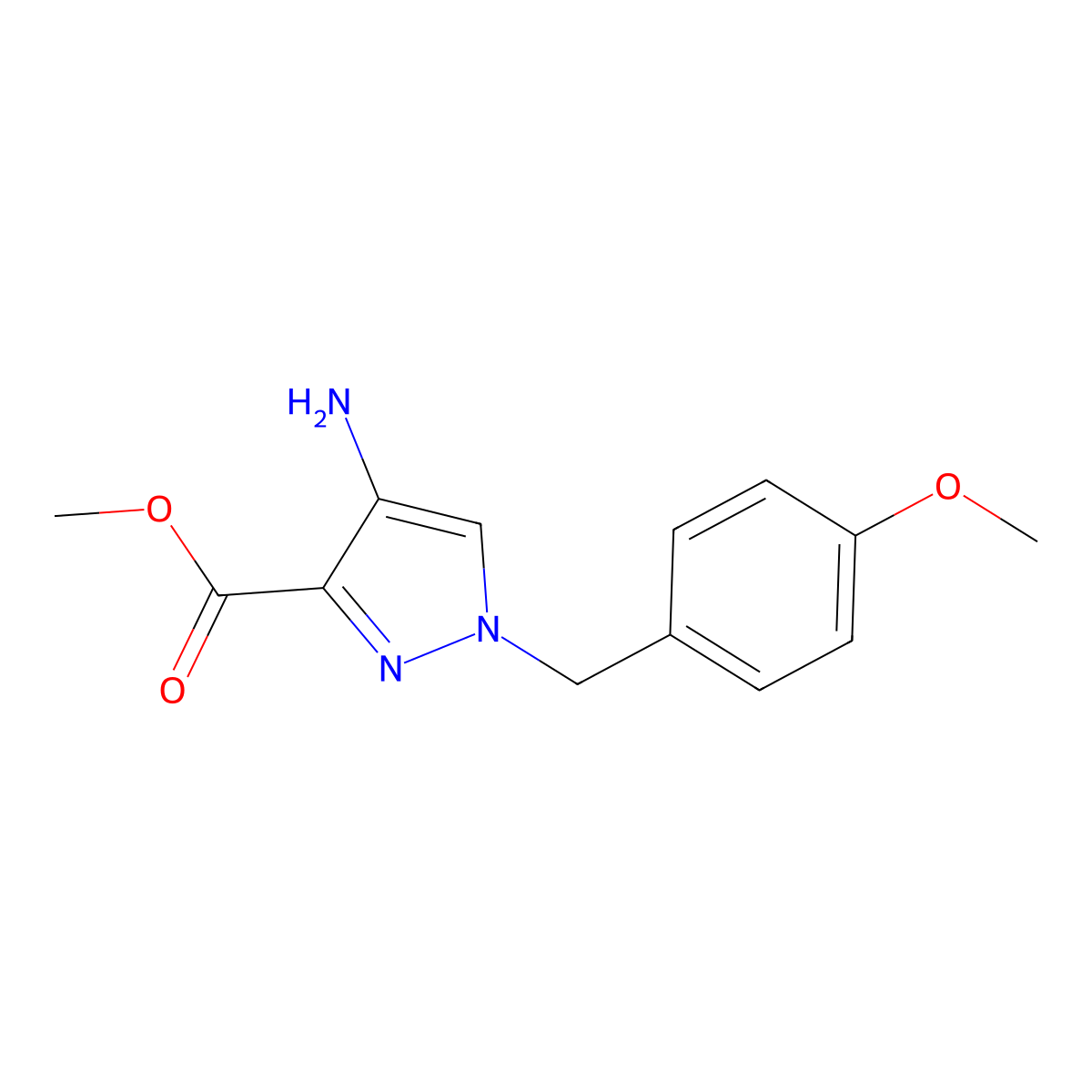 Methyl 4-amino-1-(4-methoxybenzyl)-1H-pyrazole-3-carboxylate molecular structure, CAS 1604828-50-3