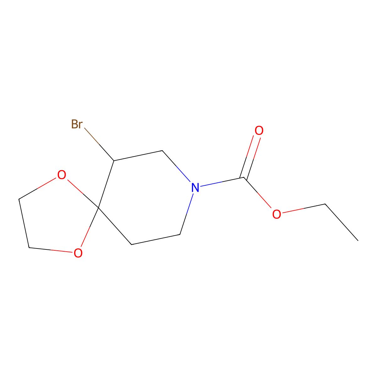 Ethyl 6-bromo-1,4-dioxa-8-azaspiro[4.5]decane-8-carboxylate molecular structure, CAS 160488-61-9
