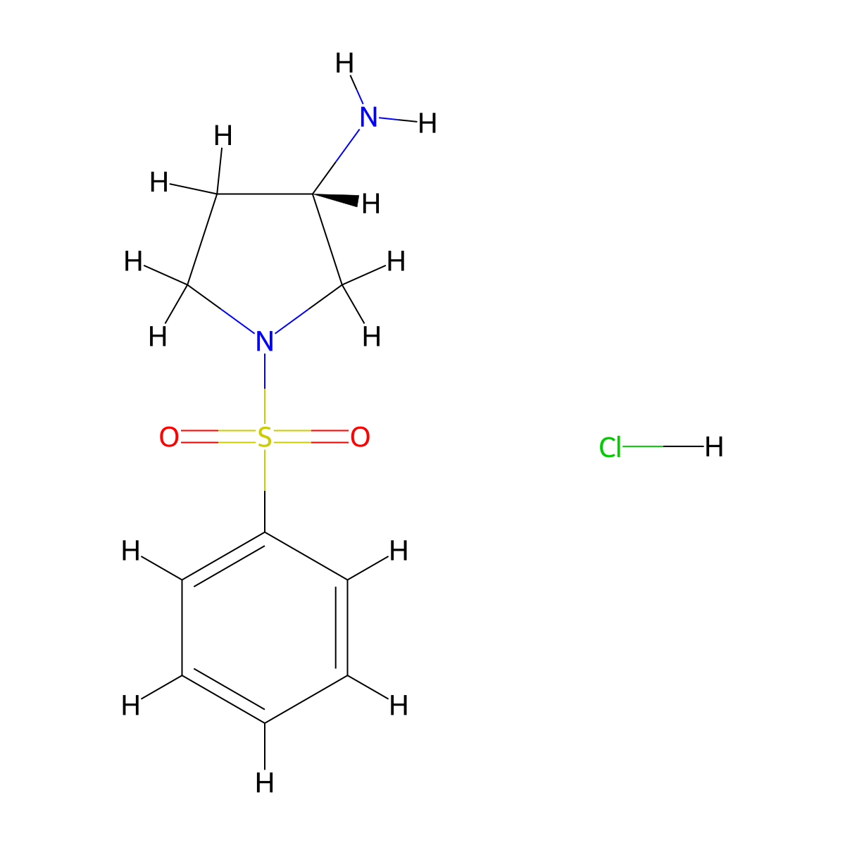 (3S)-1-(benzenesulfonyl)pyrrolidin-3-amine hydrochloride molecular structure, CAS 1605250-53-0