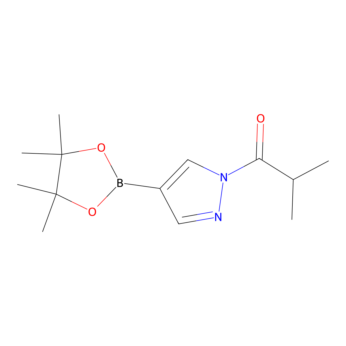 2-Methyl-1-(4-(4,4,5,5-tetramethyl-1,3,2-dioxaborolan-2-yl)-1H-pyrazol-1-yl)propan-1-one molecular structure, CAS 1605292-76-9