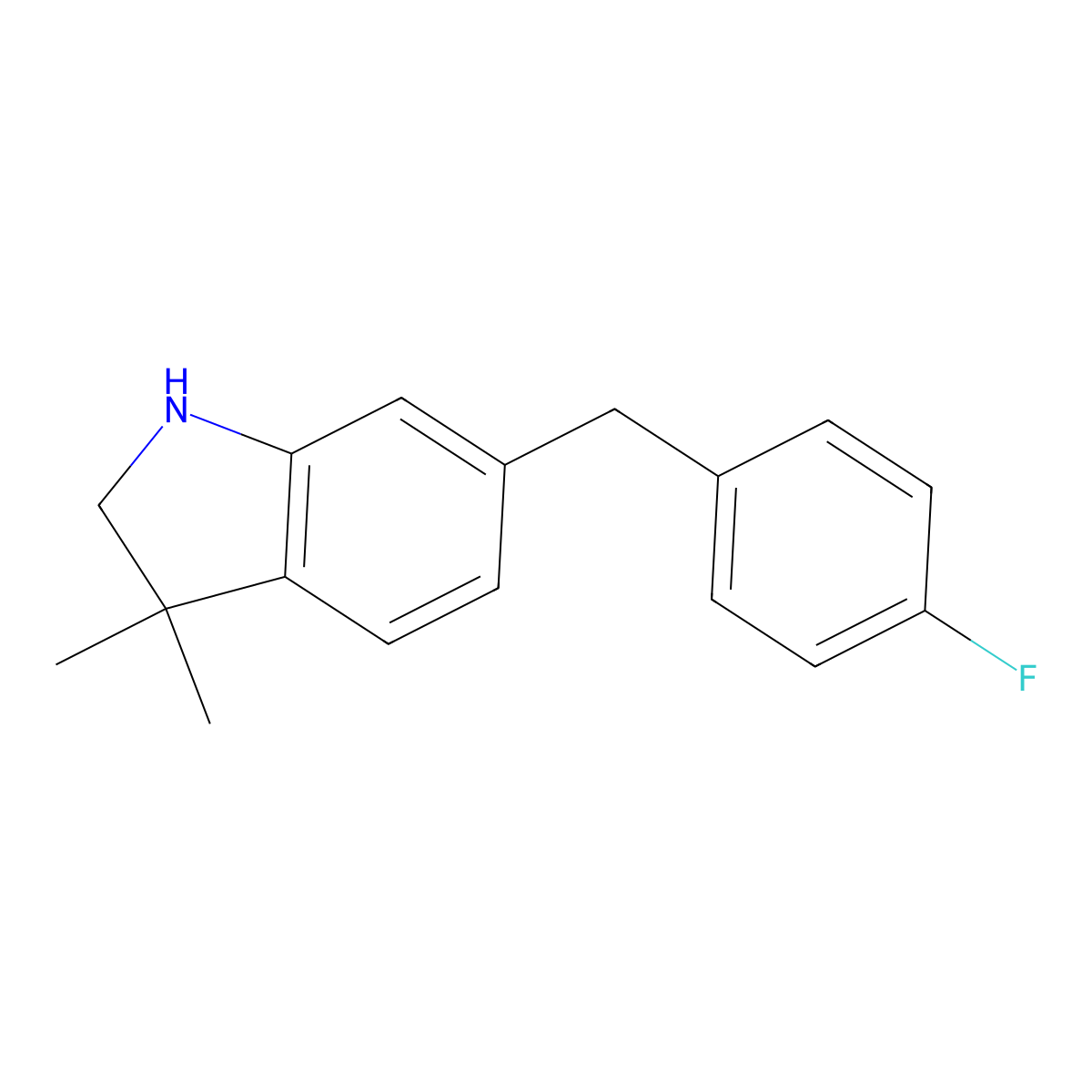 6-[(4-Fluorophenyl)methyl]-2,3-dihydro-3,3-dimethyl-1H-indole molecular structure, CAS 1605318-09-9
