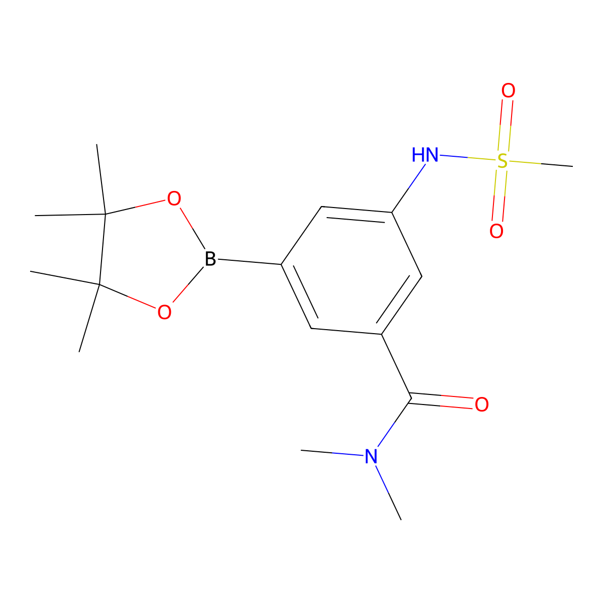 N,N-Dimethyl-3-(methylsulfonamido)-5-(4,4,5,5-tetramethyl-1,3,2-dioxaborolan-2-yl)benzamide molecular structure, CAS 1605330-24-2