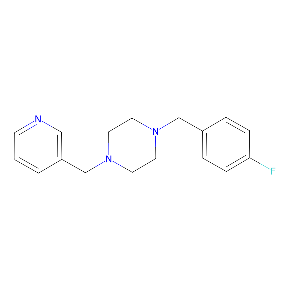 1-(4-Fluorobenzyl)-4-(pyridin-3-ylmethyl)piperazine molecular structure, CAS 160539-86-6