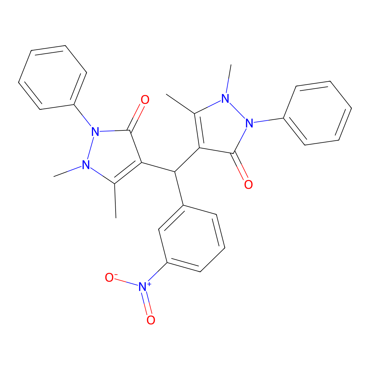 4-[(1,5-Dimethyl-3-oxo-2-phenylpyrazol-4-yl)-(3-nitrophenyl)methyl]-1,5-dimethyl-2-phenylpyrazol-3-one molecular structure, CAS 1606-53-7
