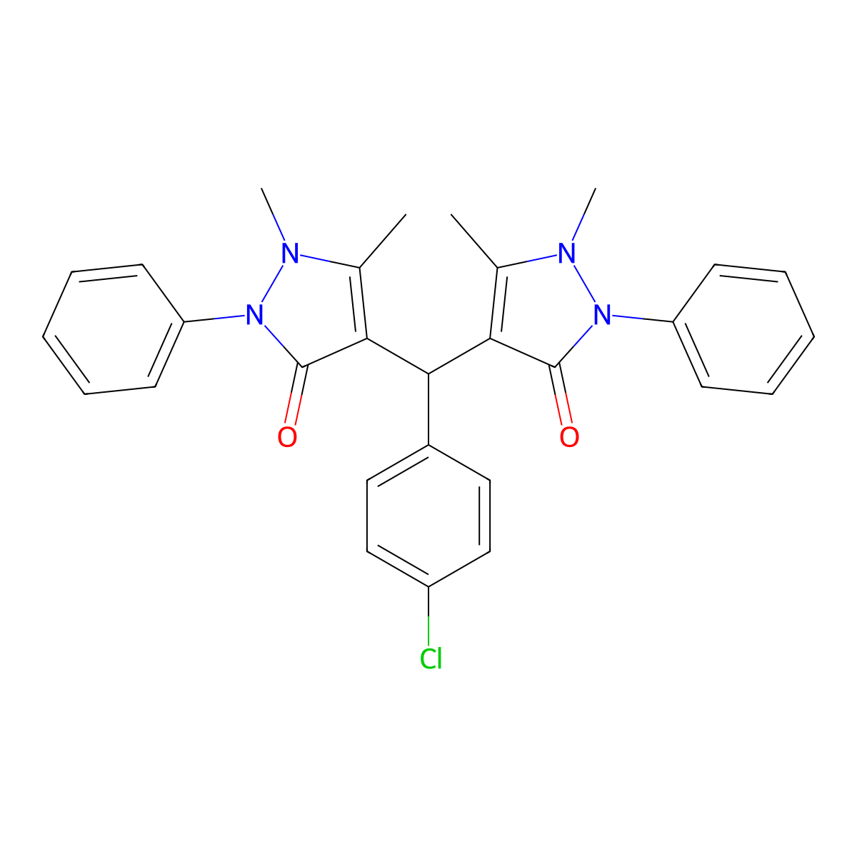 4-[(4-Chlorophenyl)-(1,5-dimethyl-3-oxo-2-phenylpyrazol-4-yl)methyl]-1,5-dimethyl-2-phenylpyrazol-3-one molecular structure, CAS 1606-54-8