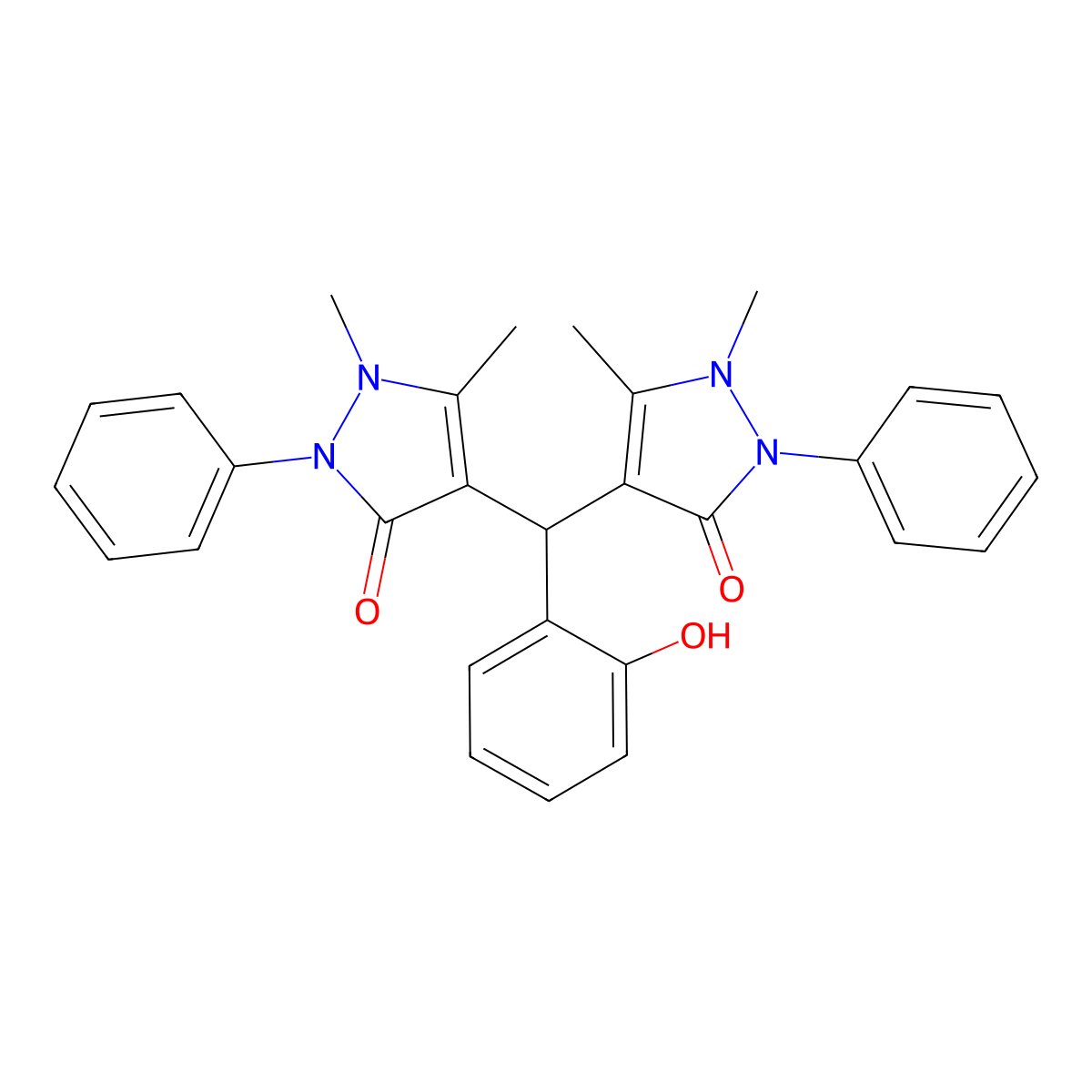 4-[(1,5-Dimethyl-3-oxo-2-phenylpyrazol-4-yl)-(2-hydroxyphenyl)methyl]-1,5-dimethyl-2-phenylpyrazol-3-one molecular structure, CAS 1606-55-9
