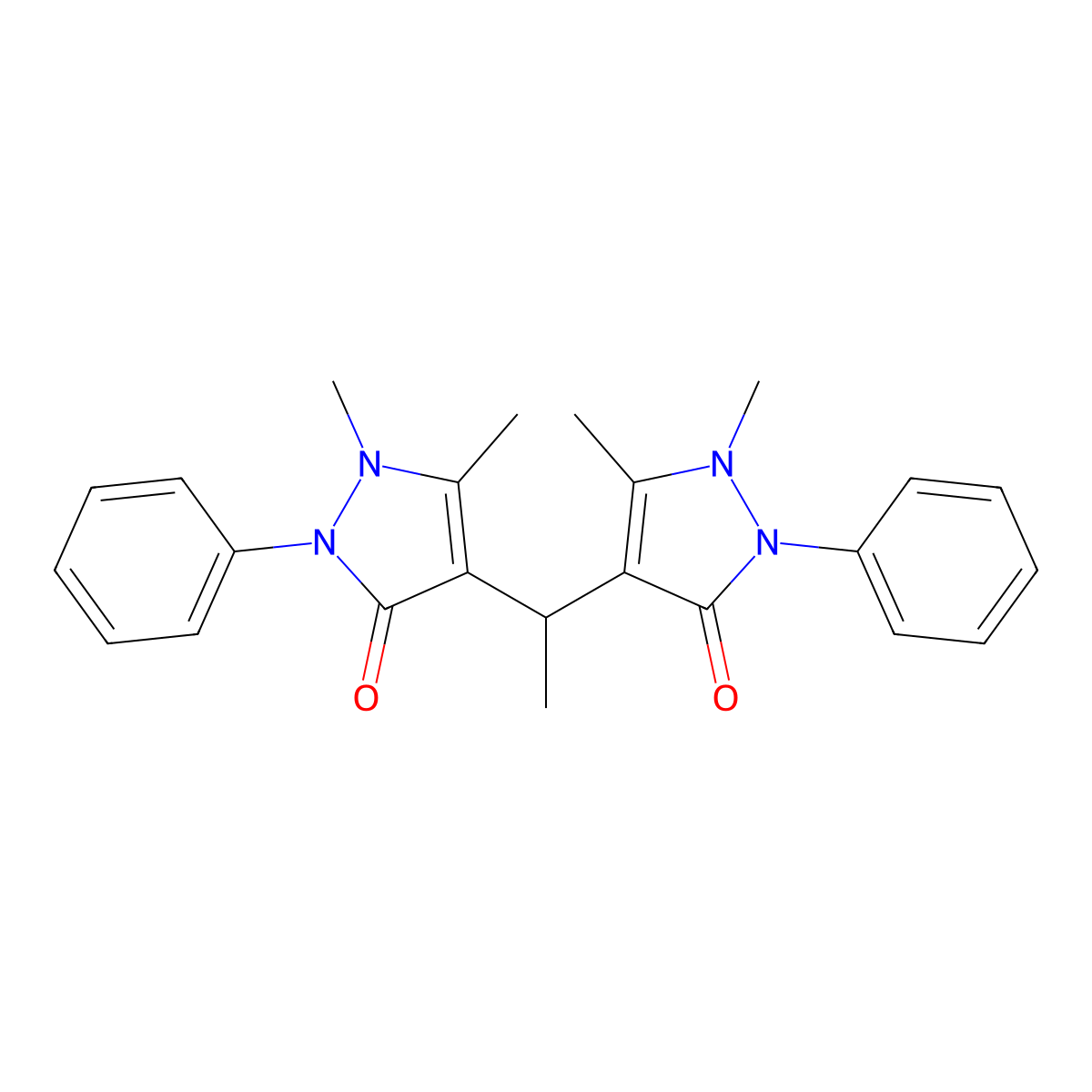 4-[1-(1,5-Dimethyl-3-oxo-2-phenylpyrazol-4-yl)ethyl]-1,5-dimethyl-2-phenylpyrazol-3-one molecular structure, CAS 1606-56-0
