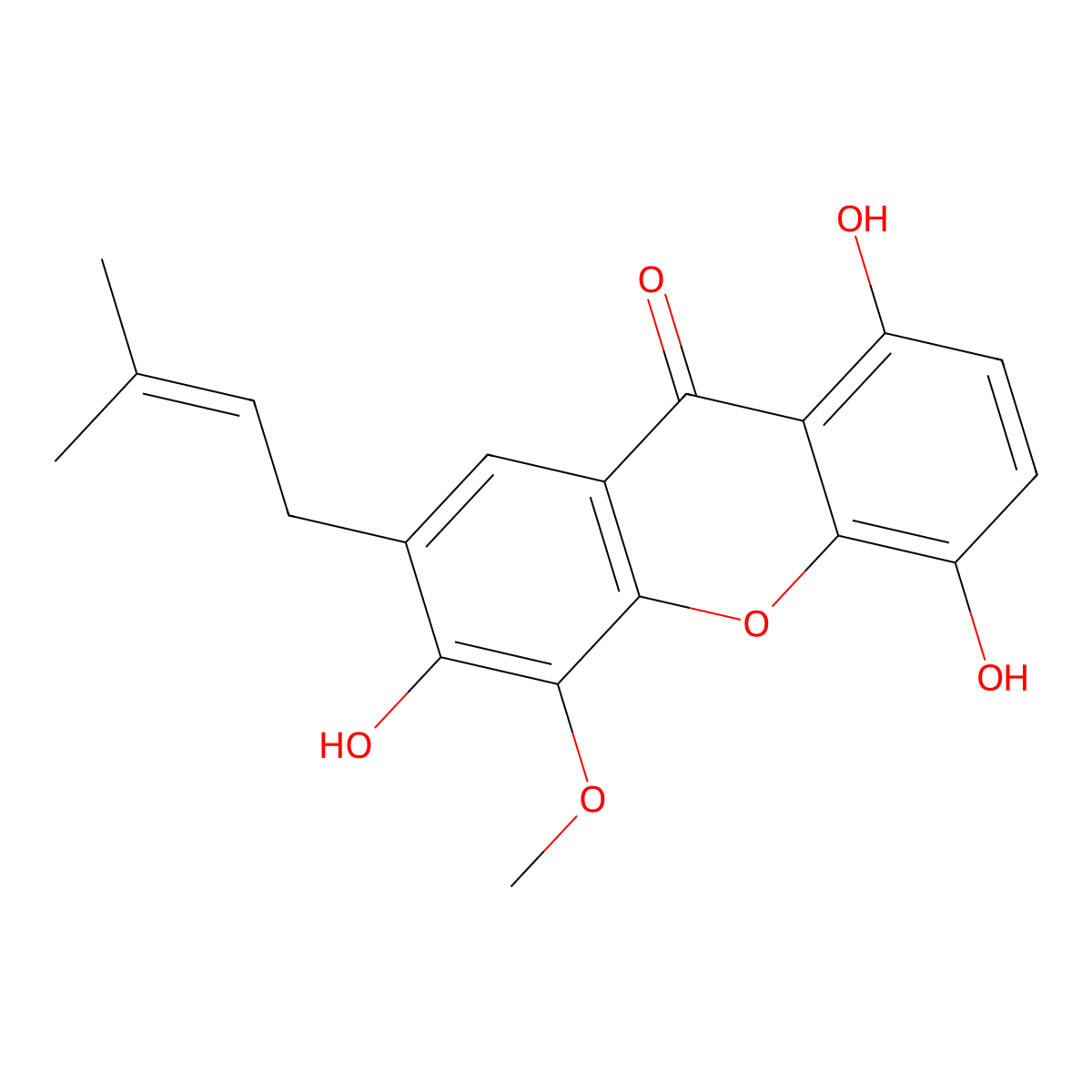 1,4,6-Trihydroxy-5-methoxy-7-prenylxanthone molecular structure, CAS 160623-47-2