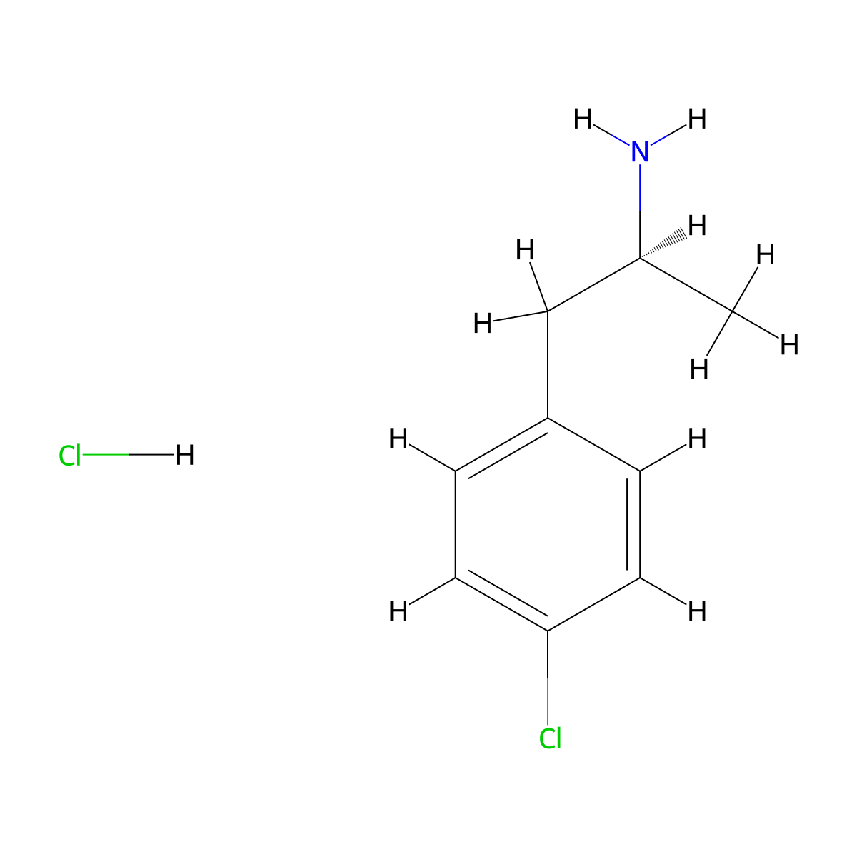 Benzeneethanamine, 4-chloro-alpha-methyl-, hydrochloride (1:1), (alphaS)- molecular structure, CAS 16064-30-5